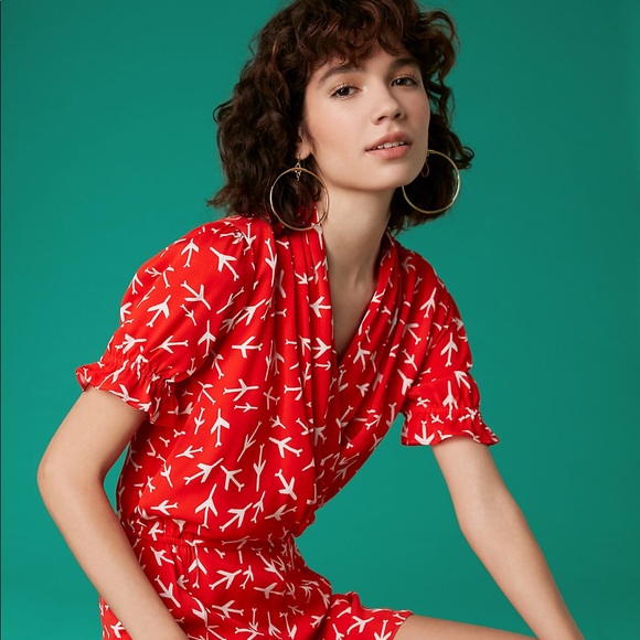 Diane Von Furstenberg Dresses & Skirts - DVF Sz M Short Sleeve Collared Ruffle Romper New